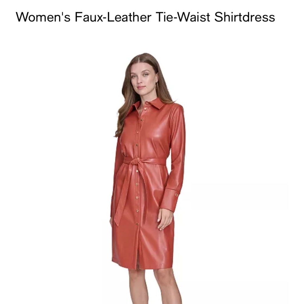 Halston Women's Faux Leather Dress  - Rust Color